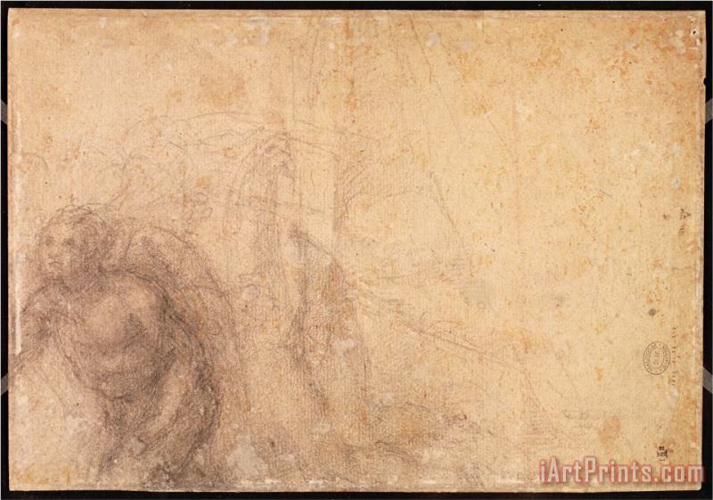 Michelangelo Buonarroti Study of an Angel Charcoal on Paper Verso Art Painting