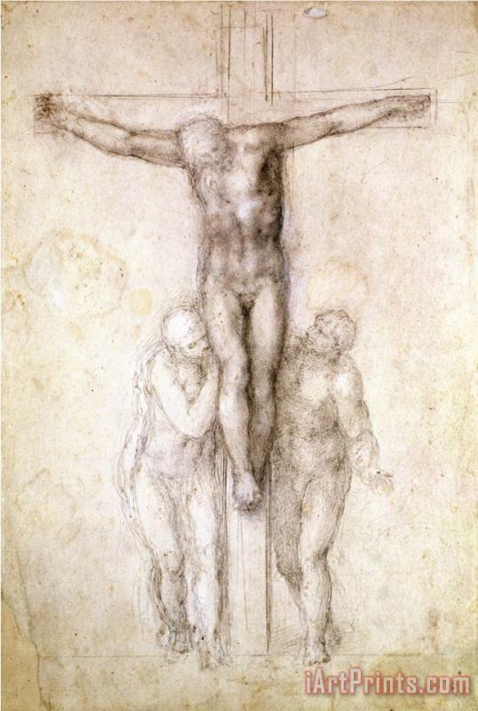Study of Christ on The Cross Between The Virgin And St John The Evangelist painting - Michelangelo Buonarroti Study of Christ on The Cross Between The Virgin And St John The Evangelist Art Print