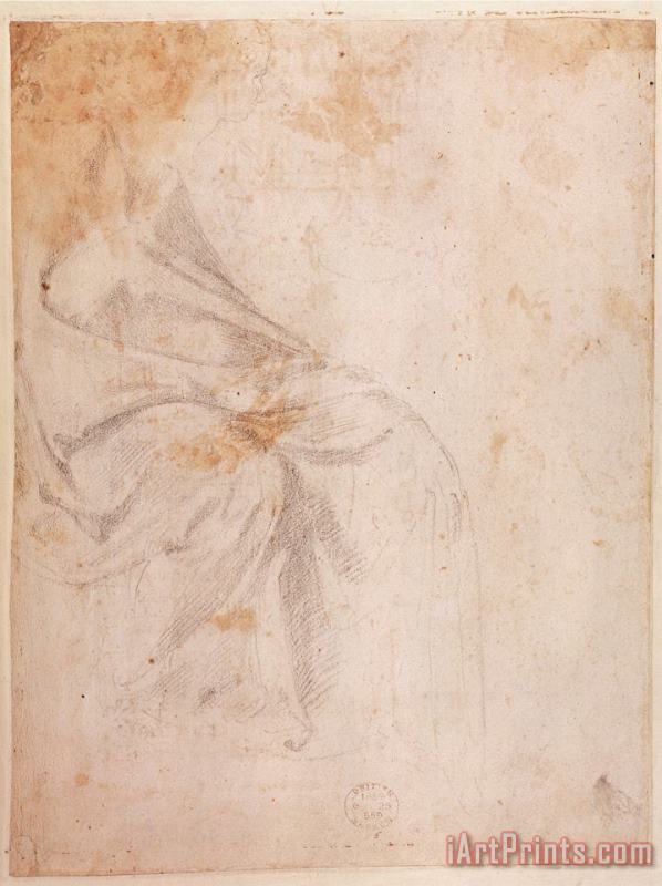 Michelangelo Buonarroti Study of Drapery Black Chalk on Paper C 1516 Verso for Recto See 191775 Art Painting