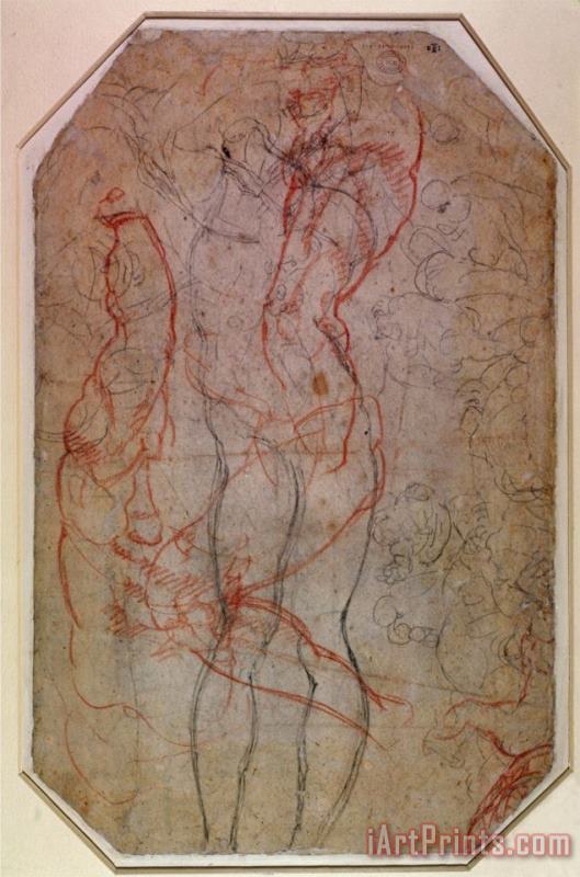 Study of Figures And The Creation of Adam painting - Michelangelo Buonarroti Study of Figures And The Creation of Adam Art Print