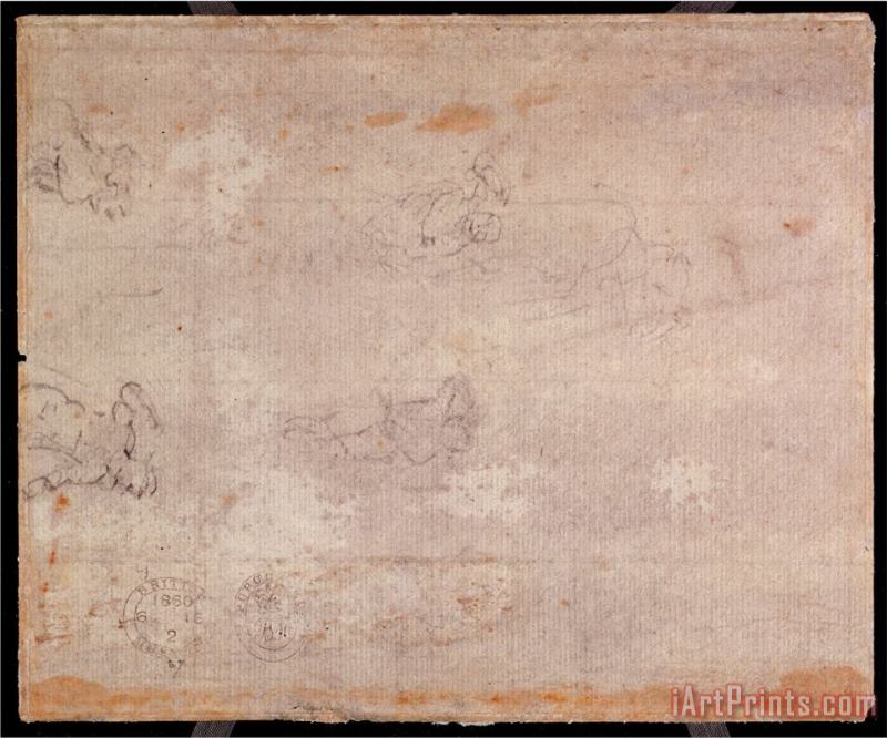 Michelangelo Buonarroti Study of Figures Black Chalk on Paper Recto for Verso See 191778 Art Print
