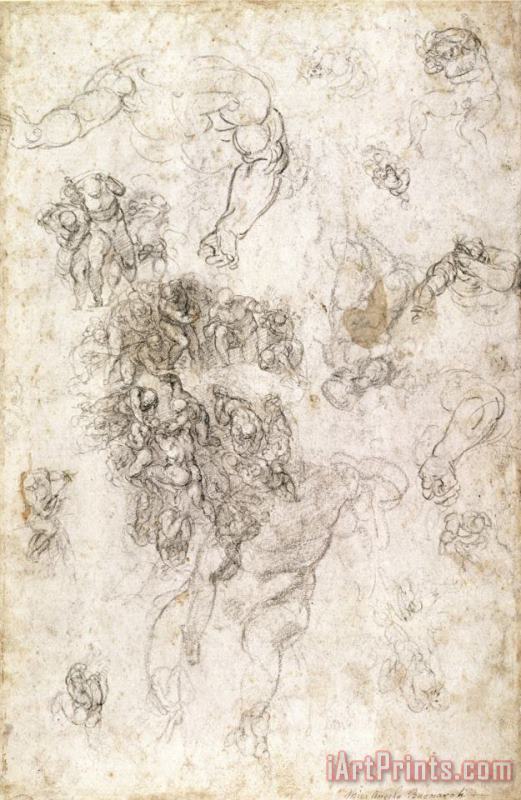 Michelangelo Buonarroti Study of Figures for The Last Judgement with Artist's Signature 1536 41 Art Painting