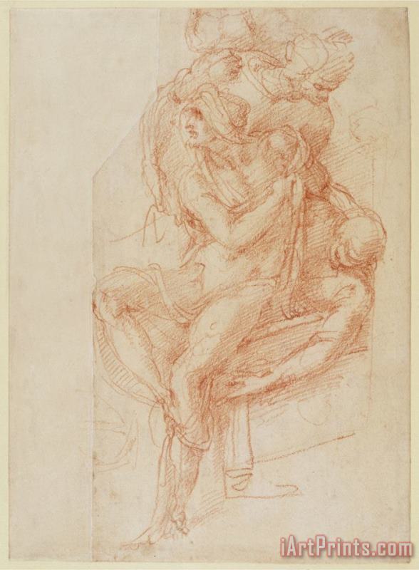 Michelangelo Buonarroti Study of Lazarus And Two Attendant Figure Art Painting