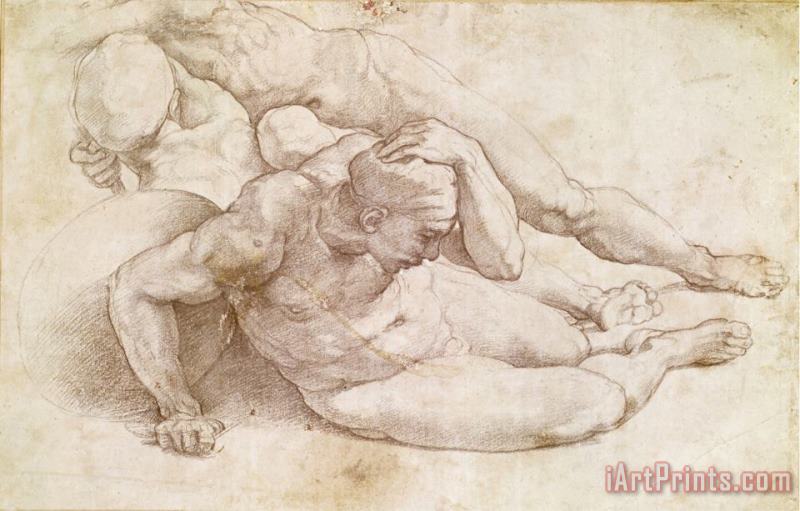 Study of Three Male Figures painting - Michelangelo Buonarroti Study of Three Male Figures Art Print