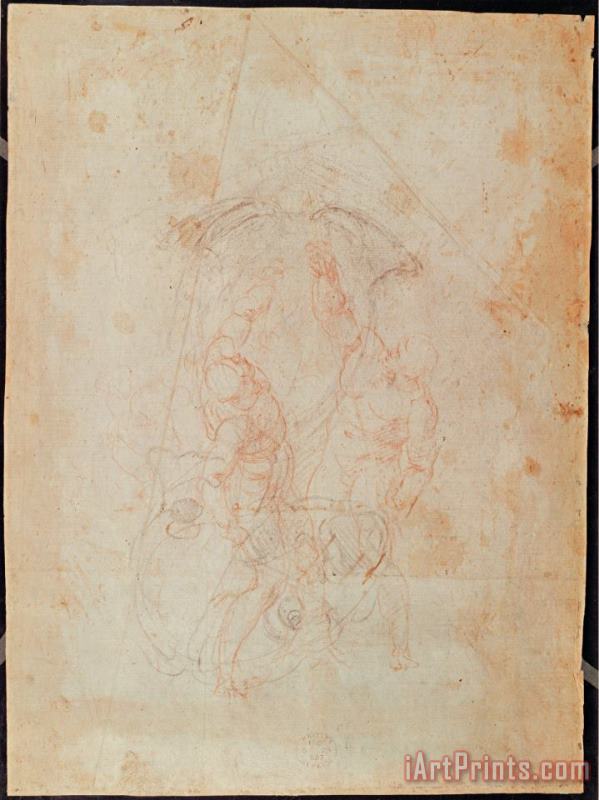 Michelangelo Buonarroti Study of Two Male Figures Red Chalk on Paper Verso Art Print