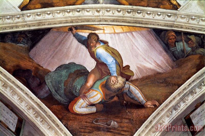 The Sistine Chapel Ceiling Frescos After Restoration David And Goliath painting - Michelangelo Buonarroti The Sistine Chapel Ceiling Frescos After Restoration David And Goliath Art Print