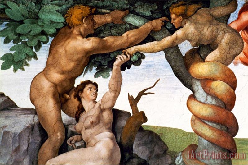 Michelangelo Buonarroti The Sistine Chapel Ceiling Frescos After Restoration Original Sin Art Painting