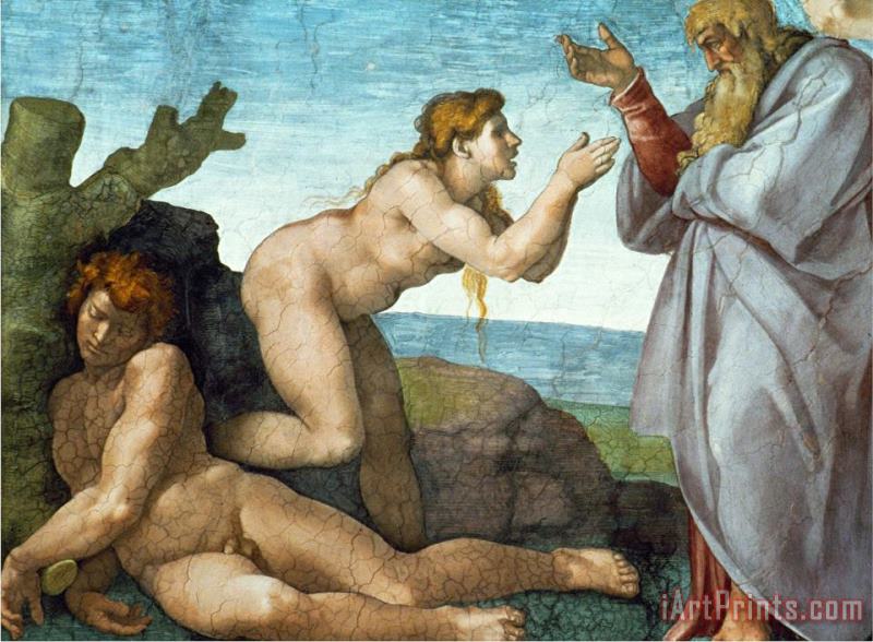 Michelangelo Buonarroti The Sistine Chapel Ceiling Frescos After Restoration The Creation of Eve Art Print