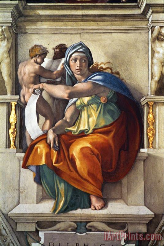 Michelangelo Buonarroti The Sistine Chapel Ceiling Frescos After Restoration The Delphic Sibyl Art Painting