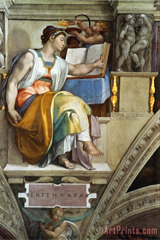 Michelangelo Buonarroti The Sistine Chapel Ceiling Frescos After Restoration The Erithrean Sibyl Art Print
