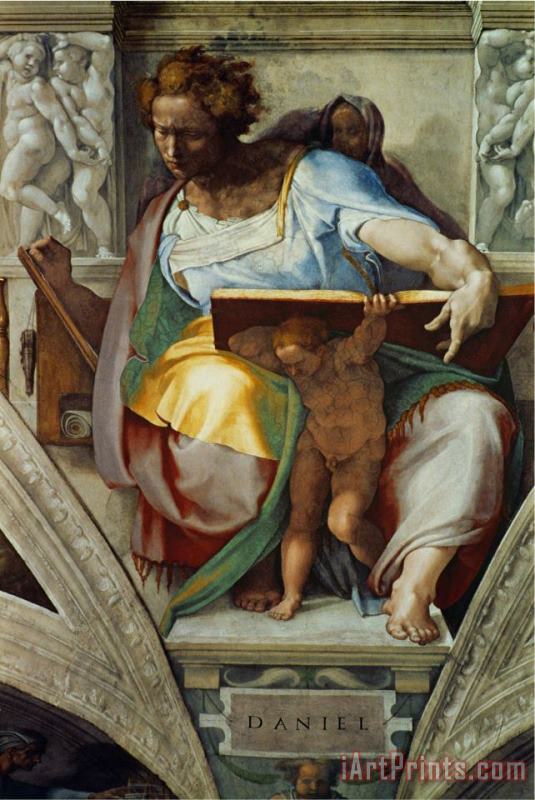 Michelangelo Buonarroti The Sistine Chapel Ceiling Frescos After Restoration The Prophet Daniel Art Print