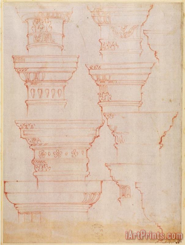 Michelangelo Buonarroti W 18v Study of Column Capitals Art Painting