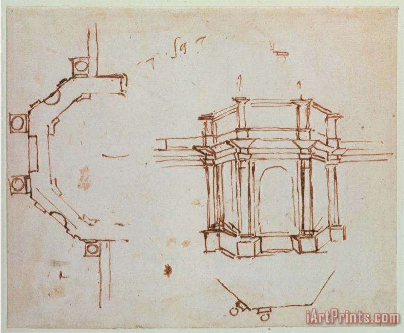 Michelangelo Buonarroti W 24r Architectural Sketch Art Print