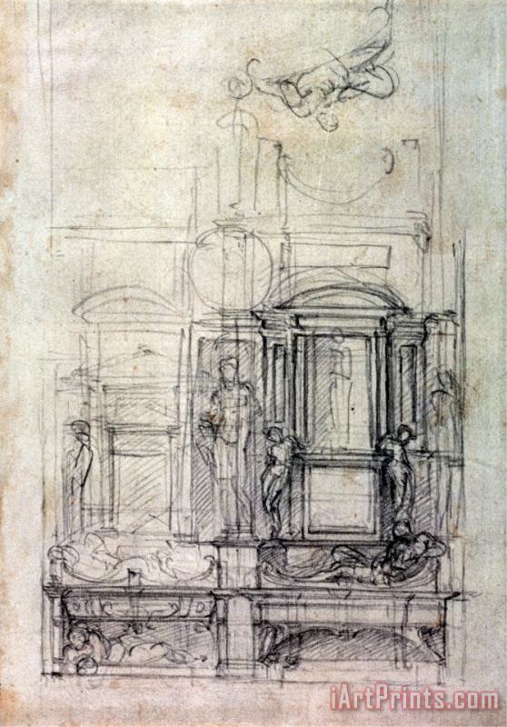 W 26r Design for The Medici Chapel in The Church of San Lorenzo Florence Charcoal painting - Michelangelo Buonarroti W 26r Design for The Medici Chapel in The Church of San Lorenzo Florence Charcoal Art Print
