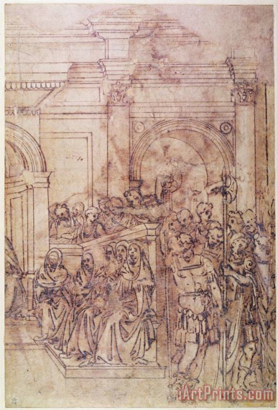 Michelangelo Buonarroti W 29 Sketch of a Crowd for a Classical Scene Art Print