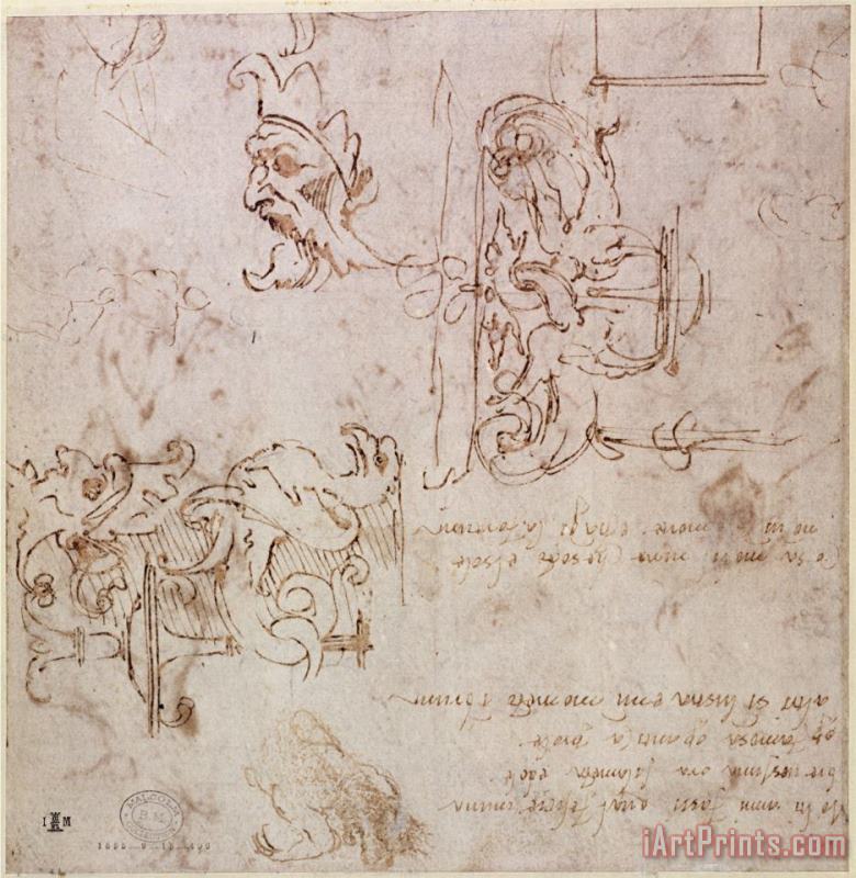 W 3v Roughly Sketched Designs for Furniture And Decorations painting - Michelangelo Buonarroti W 3v Roughly Sketched Designs for Furniture And Decorations Art Print