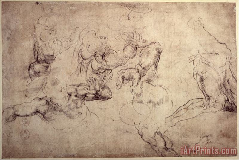 Michelangelo Buonarroti W 61v Male Figure Studies Art Painting