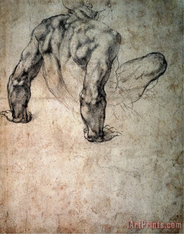 Michelangelo Buonarroti W 63r Study of a Male Nude Leaning Back on His Hands Art Print