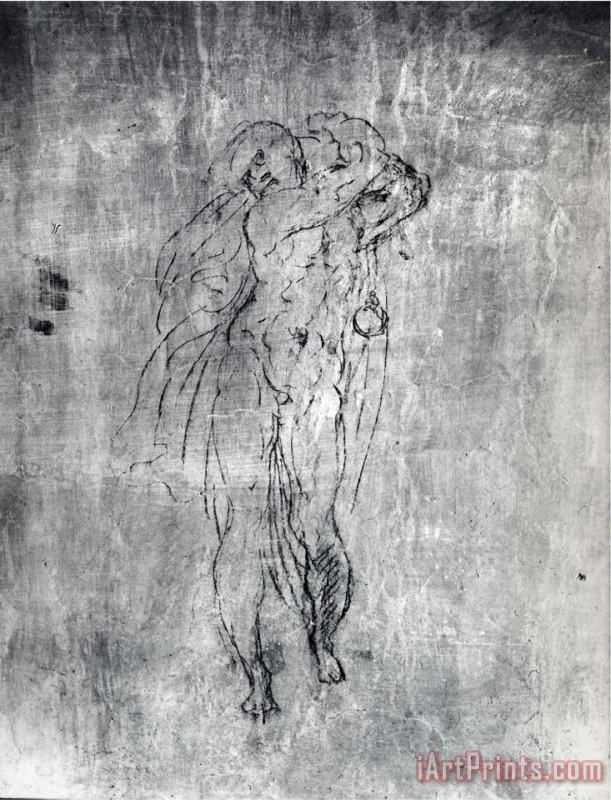 Wall Drawing of a Male Figure C 1530 painting - Michelangelo Buonarroti Wall Drawing of a Male Figure C 1530 Art Print