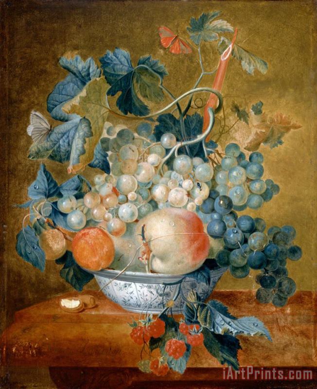 A Delft Bowl with Fruit painting - Michiel Van Huysum A Delft Bowl with Fruit Art Print