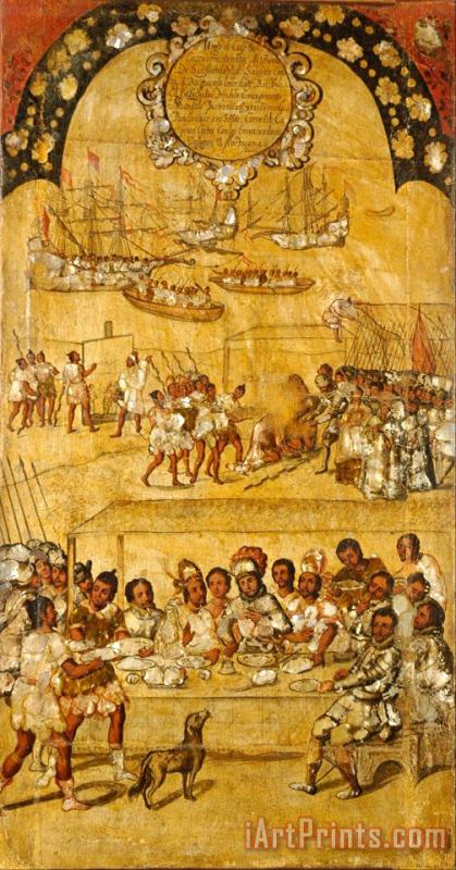 The Conquest of Mexico. Tabla I painting - Miguel Gonzales The Conquest of Mexico. Tabla I Art Print
