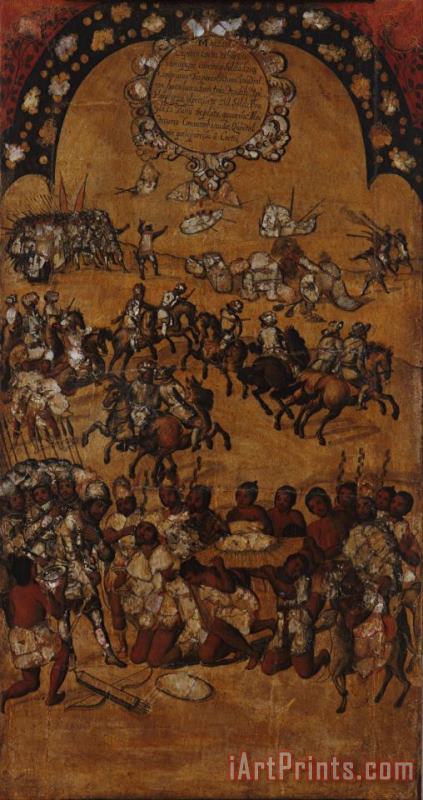 The Conquest of Mexico. Tabla II painting - Miguel Gonzales The Conquest of Mexico. Tabla II Art Print