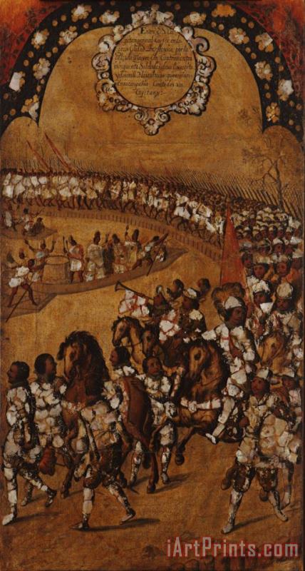 The Conquest of Mexico. Tabla IX painting - Miguel Gonzales The Conquest of Mexico. Tabla IX Art Print
