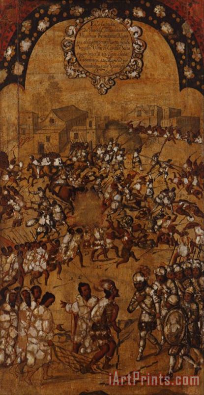 The Conquest of Mexico. Tabla V painting - Miguel Gonzales The Conquest of Mexico. Tabla V Art Print