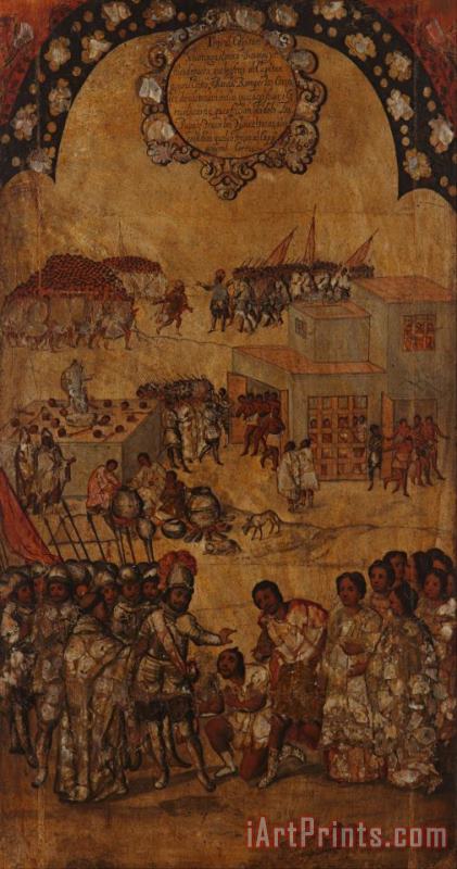 The Conquest of Mexico. Tabla VI painting - Miguel Gonzales The Conquest of Mexico. Tabla VI Art Print