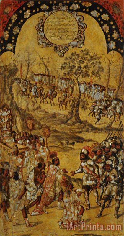 The Conquest of Mexico. Tabla VIII painting - Miguel Gonzales The Conquest of Mexico. Tabla VIII Art Print