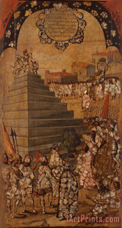 The Conquest of Mexico. Tabla XIII painting - Miguel Gonzales The Conquest of Mexico. Tabla XIII Art Print