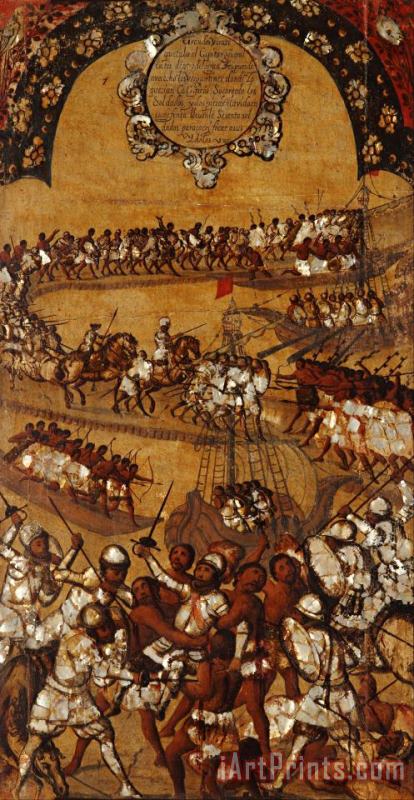 The Conquest of Mexico. Tabla Xxi painting - Miguel Gonzales The Conquest of Mexico. Tabla Xxi Art Print