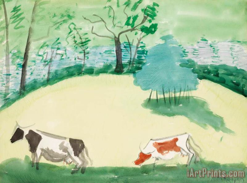 Cows on Hillside, 1953 painting - Milton Avery Cows on Hillside, 1953 Art Print