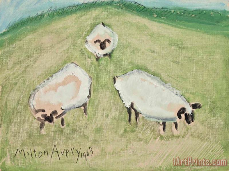 Milton Avery Three Sheep, 1963 Art Painting