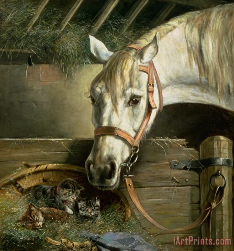 Horse and kittens painting - Moritz Muller Horse and kittens Art Print