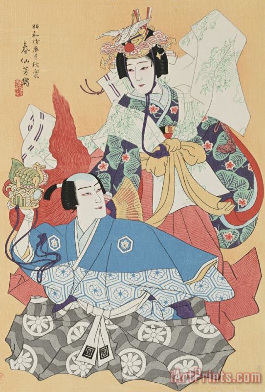 Natori Shunsen The Actors Ichikawa Omezo IV And Nakmura Tokizo III in The Play The Crane And The Turtle (tsurukame) Art Painting