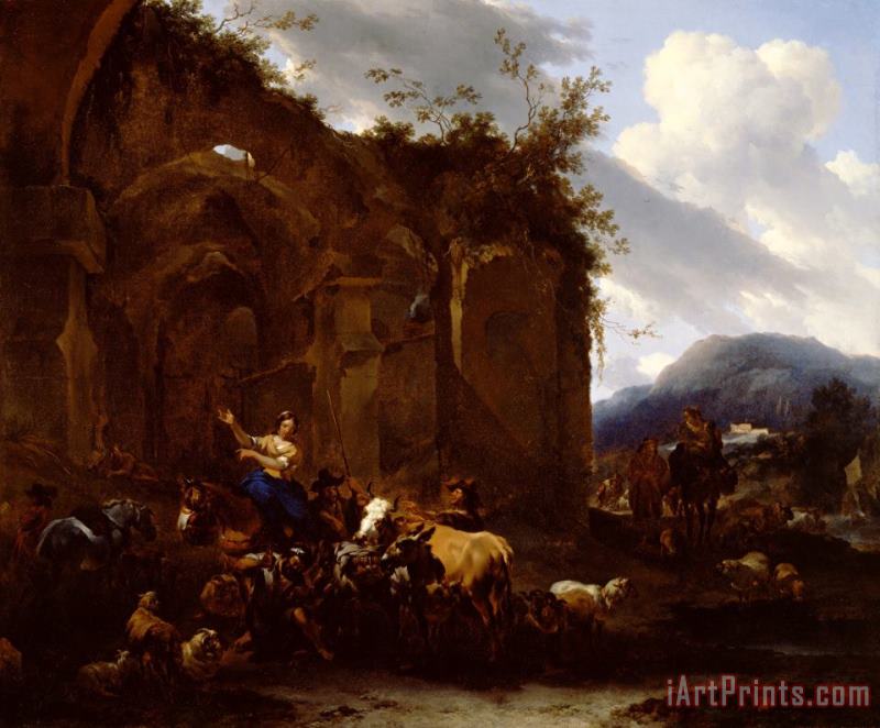 Nicolaes Pietersz Berchem A Farrier And Peasants Near Roman Ruins Art Print