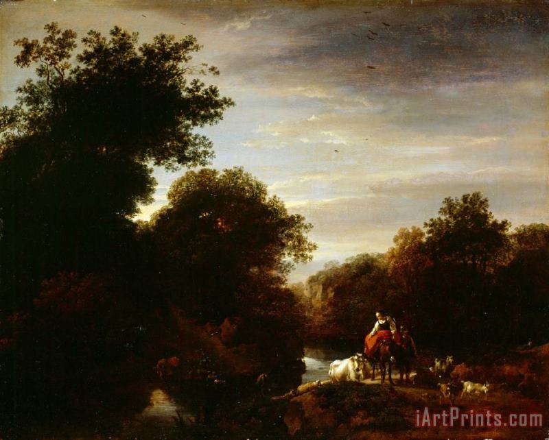 Peasants at a Ford painting - Nicolaes Pietersz Berchem Peasants at a Ford Art Print