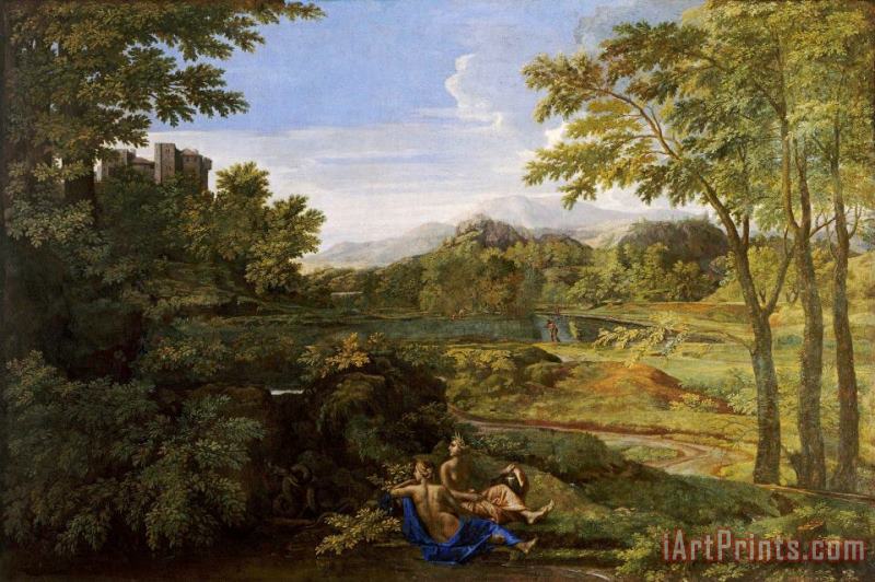 Nicolas Poussin Paysage Avec Deux Nymphes Et Un Serpent Art Print