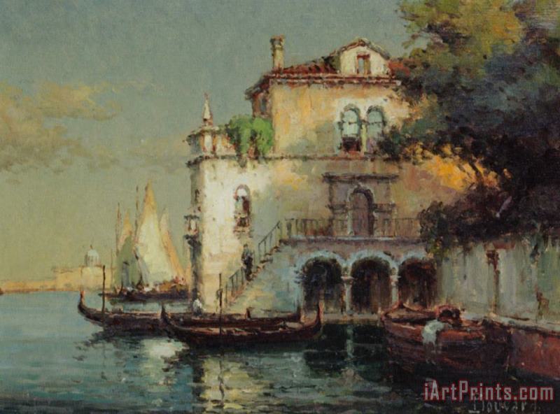 Venetian Backwater with Gondolas painting - Noel Bouvard Venetian Backwater with Gondolas Art Print