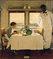 Norman Rockwell Boy in a Dining Car 1947 painting