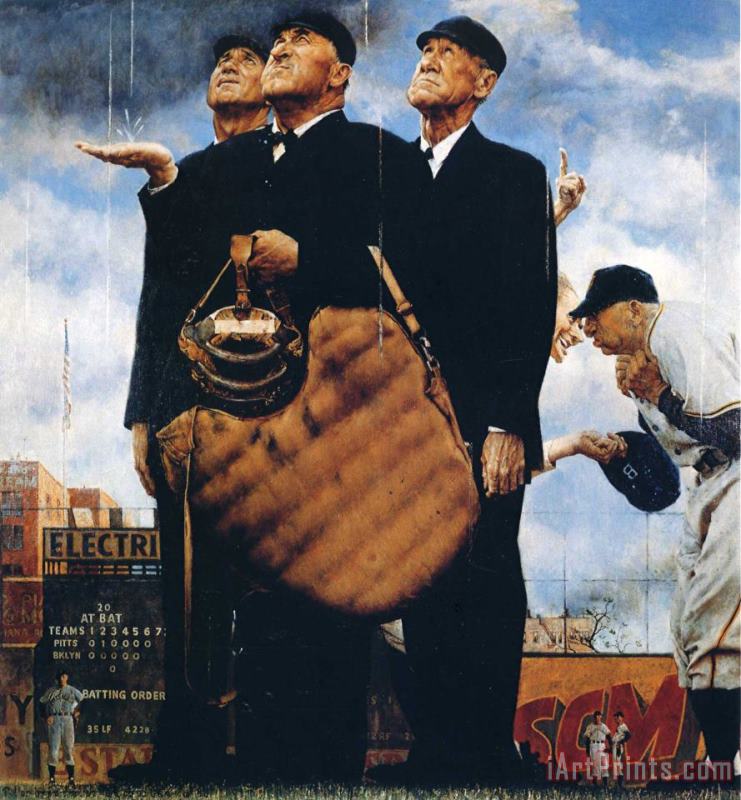 Norman Rockwell Game Called Because of Rain Tough Call 1949 Art Print