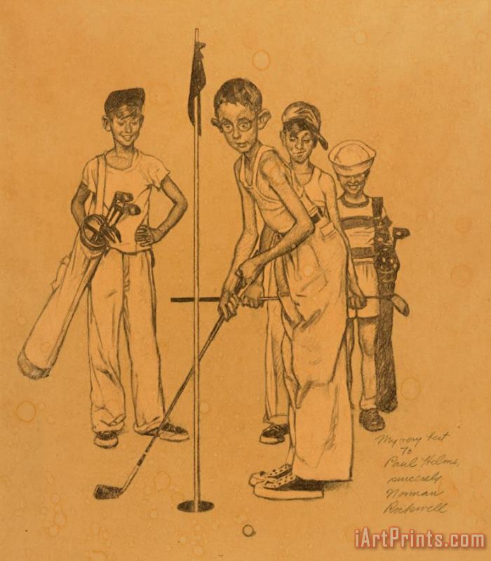 Missed (four Sporting Boys Golf) Study, 1949 painting - Norman Rockwell Missed (four Sporting Boys Golf) Study, 1949 Art Print