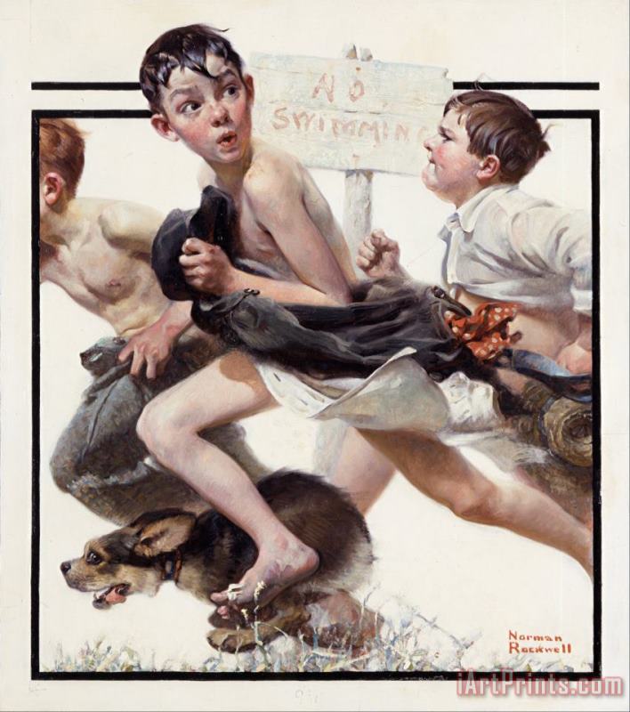 Norman Rockwell No Swimming 1921 Art Print