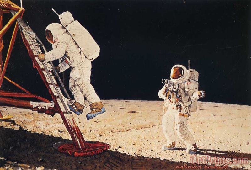 Norman Rockwell The Final Impossibility Man's Tracks on The Moon Art Painting