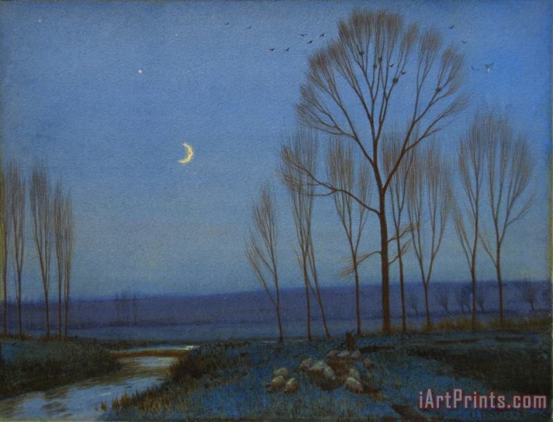 Shepherd and Sheep at Moonlight painting - OB Morgan Shepherd and Sheep at Moonlight Art Print