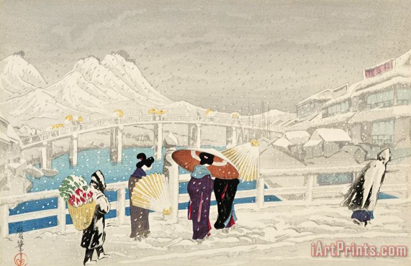 Oda Kazuma Matsuye Bridge in Snow (matsuye Ohashi) Art Print