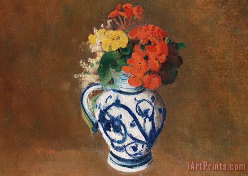 Flowers In A Blue Vase painting - Odilon Redon Flowers In A Blue Vase Art Print