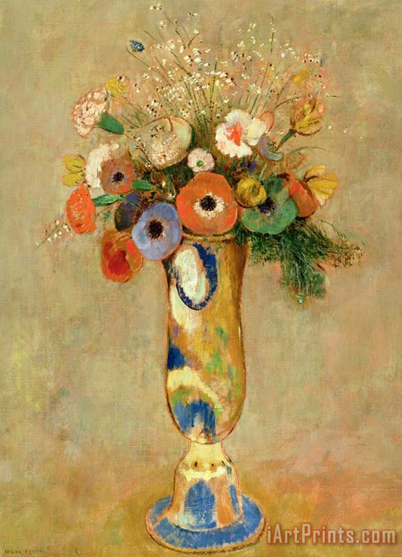 Flowers In A Painted Vase painting - Odilon Redon Flowers In A Painted Vase Art Print