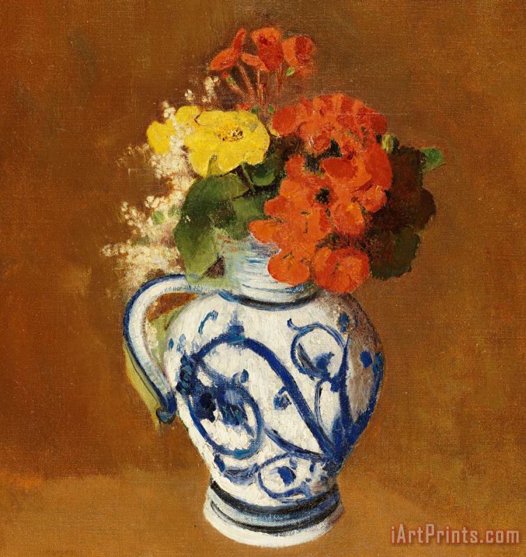 Geraniums And Other Flowers In A Stoneware Vase painting - Odilon Redon Geraniums And Other Flowers In A Stoneware Vase Art Print